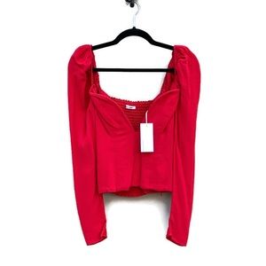 Reformation Roma Plunge Top in Cherry Crepe Bodice Victorian Style NWT Size 2